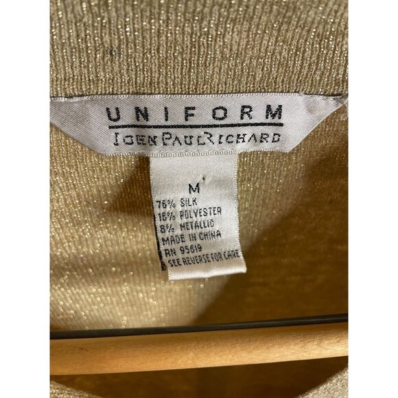 Vintage 90s John Paul Richard Gold Metallic Collared Pullover Silk Blend Top - Picture 5 of 9